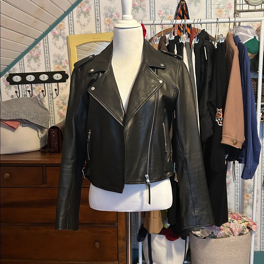 Sezane Zig Jacket Cuir Noir - Size 40